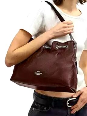 Coach Leather Purse Quilted Shoulder Bag in Deep Burgundy